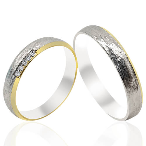 Distressed Textured Two-Tone Diamond Accent Wedding Bands - 51812