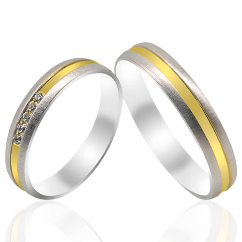 Classic Two-Tone Brushed Diamond Accent Wedding Bands - 51813