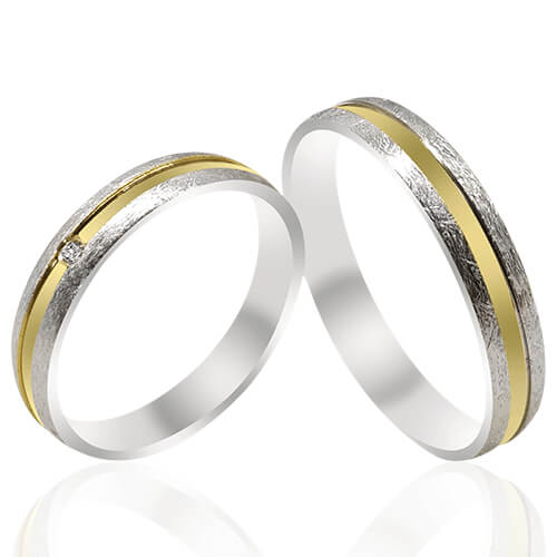 Textured Two-Tone Solitaire Accent Wedding Bands - 51814