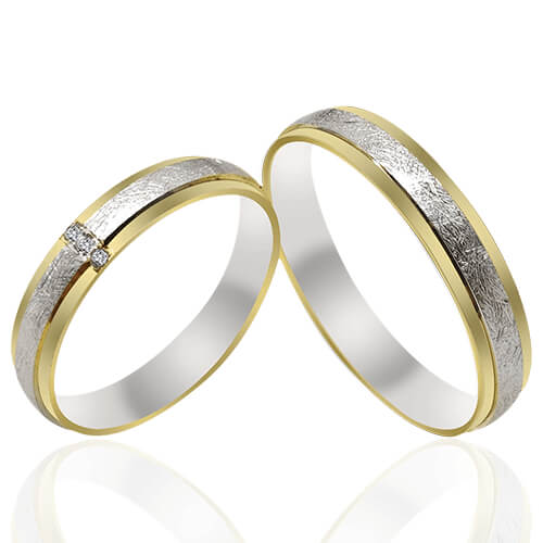 Subtle Textured Two-Tone Diamond Accent Wedding Bands - 51811