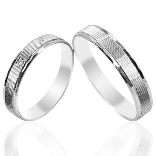 Satin Horizontal Diamond Bar Wedding Bands - 52011