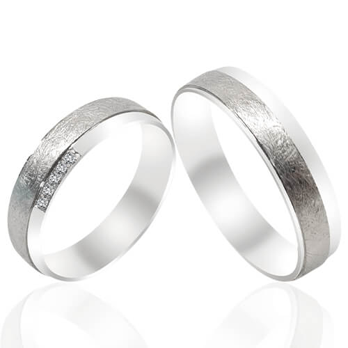 Rustic Textured Diamond Line Wedding Bands - 52001